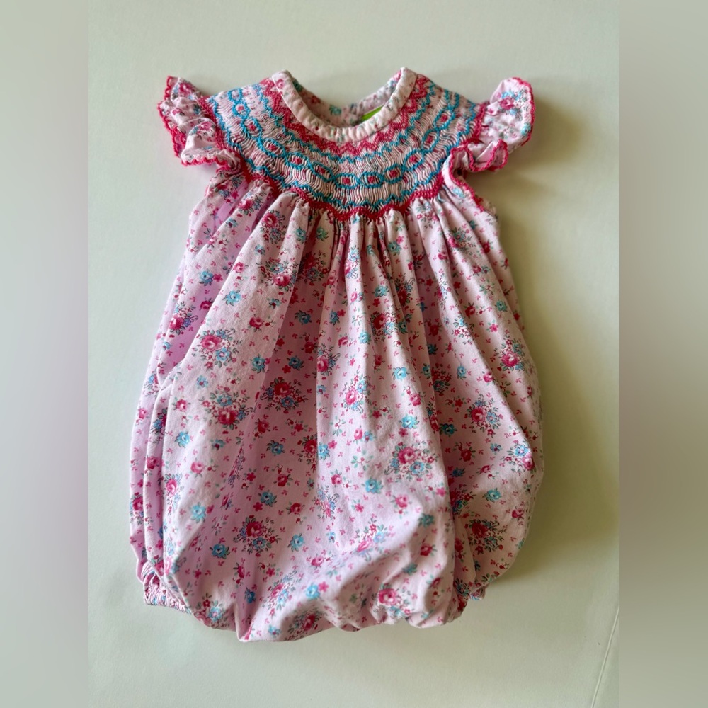 Pink Floral Smocked Baby Romper